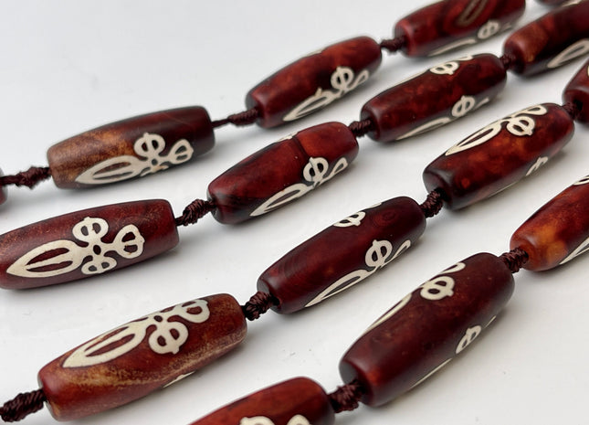 11x30mm AAA DZI Tibetan Agate Red Brown Color Gemstone Large 2.0mm Hole Mala Antique Boho Beads 10 Beads #4404