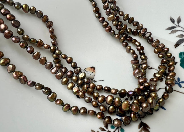 72 Inches 6-7 mm Copper Brown Genuine Freshwater Pearl Necklaces Hand Knotted Long Necklaces #P2455