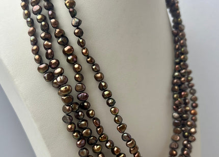 72 Inches 6-7 mm Copper Brown Genuine Freshwater Pearl Necklaces Hand Knotted Long Necklaces #P2455