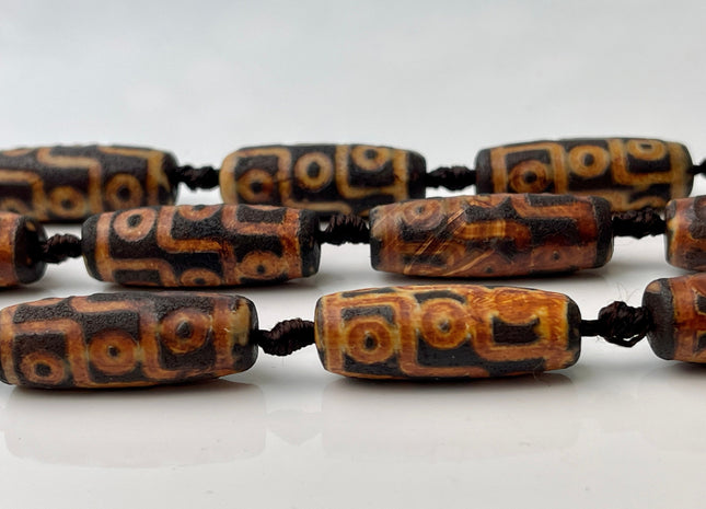 11x30mm AAA DZI Tibetan Agate Brown Color Gemstone Large 2.0mm Hole Mala Antique Boho Beads 10 Beads #4405