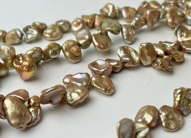 10x12 mm AA Champagne Color Freshwater Keshi Pearl Beads Genuine High Luster Taupe Color Keshi Top Drilled Pearls #P2412