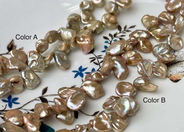 10x12 mm AA Champagne Color Freshwater Keshi Pearl Beads Genuine High Luster Taupe Color Keshi Top Drilled Pearls #P2412