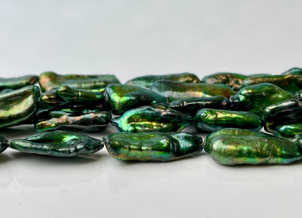 9-10x18-20 mm AA Olive Green Color W/Copper Sheen Biwa Stick Freshwater Pearl Beads #P2458