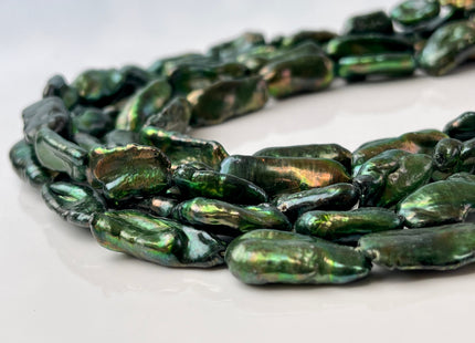 9-10x18-20 mm AA Olive Green Color W/Copper Sheen Biwa Stick Freshwater Pearl Beads #P2458