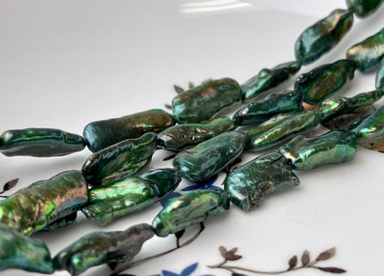 9-10x18-20 mm AA Olive Green Color W/Copper Sheen Biwa Stick Freshwater Pearl Beads #P2458