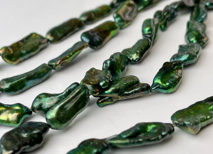 9-10x18-20 mm AA Olive Green Color W/Copper Sheen Biwa Stick Freshwater Pearl Beads #P2458