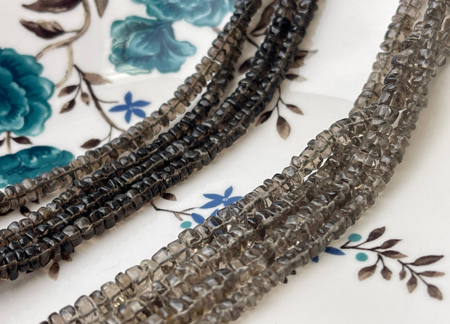 4-6 mm Natural Smoky Quartz Smooth Heishi Tyre Gemstone Beads 13 Inches Strand #4407