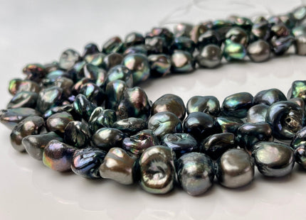 11-15 mm Green Peacock Color Keshi Nugget Freshwater Pearl Beads Genuine Rare Keshi Center Drilled Pearls B Grade #P2459