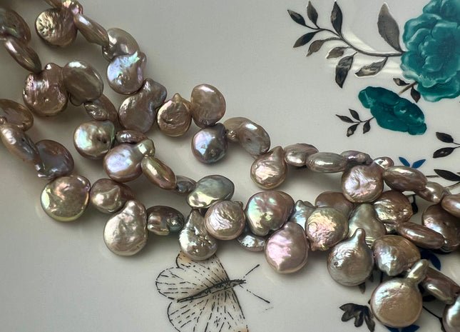 10-11 x 12-13 mm Top Drilled Teardrop Coin Freshwater Pearl Beads Silver Gray OR Champagne, Genuine Cultured Coin Pearl Beads #583