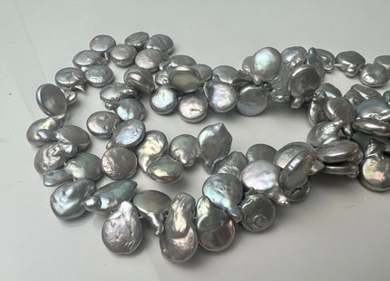 10-11 x 12-13 mm Top Drilled Teardrop Coin Freshwater Pearl Beads Silver Gray OR Champagne, Genuine Cultured Coin Pearl Beads #583