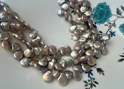 10-11 x 12-13 mm Top Drilled Teardrop Coin Freshwater Pearl Beads Silver Gray OR Champagne, Genuine Cultured Coin Pearl Beads #583