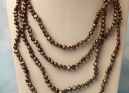 72 Inches 6-7 mm Copper Brown Genuine Freshwater Pearl Necklaces Hand Knotted Long Necklaces #P2455