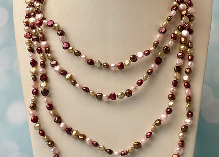 72 Inches 6-7 mm Mixed Pink champagne Red Color Genuine Freshwater Pearl Necklaces Hand Knotted Long Necklaces #P2461