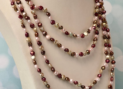 72 Inches 6-7 mm Mixed Pink champagne Red Color Genuine Freshwater Pearl Necklaces Hand Knotted Long Necklaces #P2461