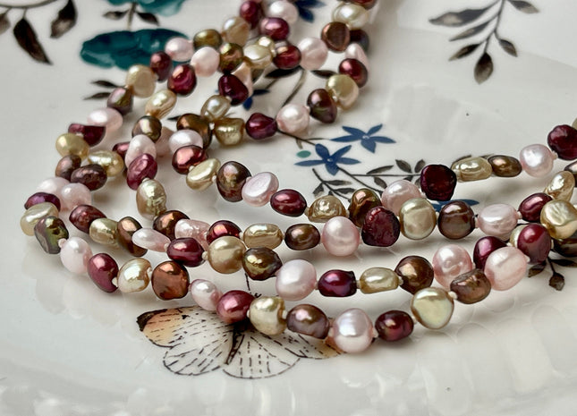 72 Inches 6-7 mm Mixed Pink champagne Red Color Genuine Freshwater Pearl Necklaces Hand Knotted Long Necklaces #P2461