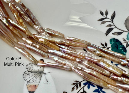 5-6x25 mm AA Natural Mauve Pink Biwa Stick Freshwater Pearls Genuine Natural Long Stick CoinPearls Freshwater Pearl Beads #P2463