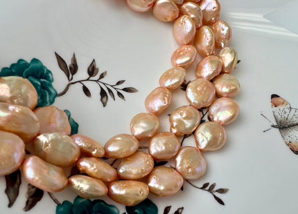 13-14 mm AA High Luster Light Champagne Flat Coin Freshwater Pearl Beads Genuine Freshwater Pearls #418