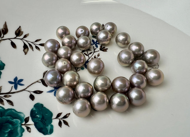 One Piece AAA 11.5 mm Top Quality High Luster Half Drilled Round Edison Freshwater Pearl Genuine Gray Color With Pink Luster Pearl #P2465