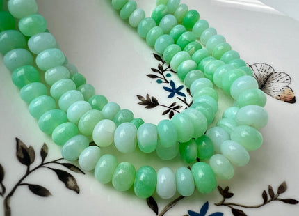9-10 mm Natural Smooth Rondelle Parrot Green Opal Large Hole Gemstone Beads Hole Size 1.0mm Genuine Peruvian Green Opal 8 Inches #4412