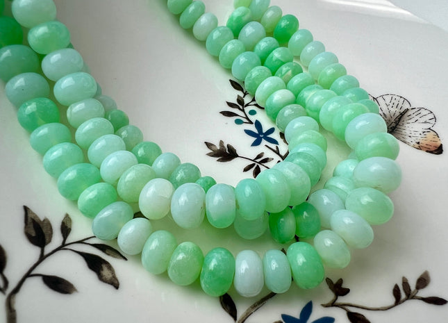 9-10 mm Natural Smooth Rondelle Parrot Green Opal Large Hole Gemstone Beads Hole Size 1.0mm Genuine Peruvian Green Opal 8 Inches #4412