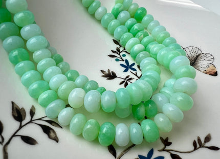 9-10 mm Natural Smooth Rondelle Parrot Green Opal Large Hole Gemstone Beads Hole Size 1.0mm Genuine Peruvian Green Opal 8 Inches #4412