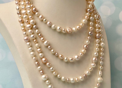 72 Inches 5-8 mm AAA Natural Mixed White Pink Potato Freshwater Pearl Necklace Bridal Pearl Necklace Genuine Pearl Long Necklaces #P2467