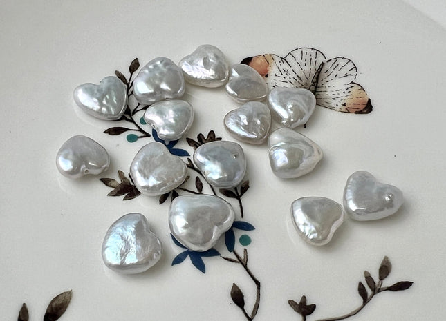 One Piece 10-12 mm AAAA Very Rare Natural White Heart Shape Freshwater Coin Pearl Beads Genuine High Luster Heart Coin Pearls #P2469