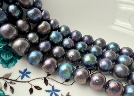 12-14 mm AAA Large Hole Half Strand Rainbow Peacock Round Edison Freshwater Pearls Hole Size 2.1mm Genuine Edison Pearl 16 Pieces #P2470