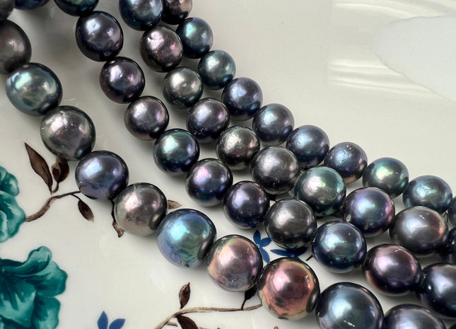 12-14 mm AAA Large Hole Half Strand Rainbow Peacock Round Edison Freshwater Pearls Hole Size 2.1mm Genuine Edison Pearl 16 Pieces #P2470