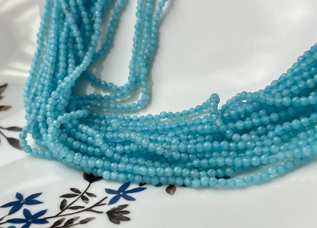 2 mm Faceted Round Tiny Blue Chalcedony Gemstone Beads Genuine Natural Chalcedony Loose Beads 12 Inches Strand #4413