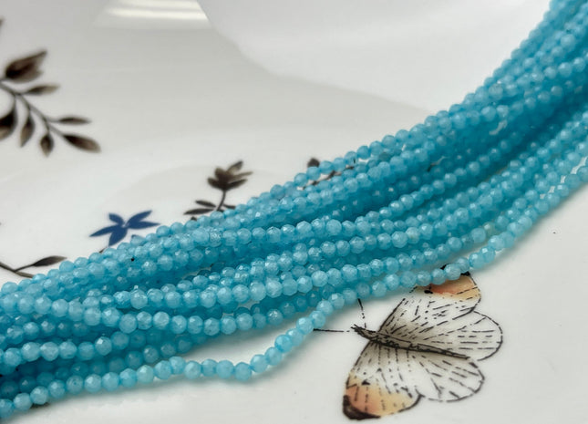2 mm Faceted Round Tiny Blue Chalcedony Gemstone Beads Genuine Natural Chalcedony Loose Beads 12 Inches Strand #4413