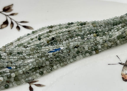 2 mm Faceted Round Tiny Green Moss Agate Gemstone Beads Genuine Natural Moss Agate Loose Beads 13 Inches Strand #4416