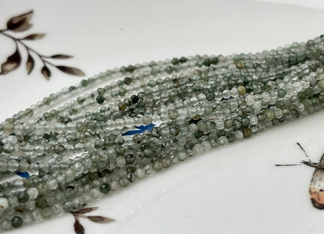 2 mm Faceted Round Tiny Green Moss Agate Gemstone Beads Genuine Natural Moss Agate Loose Beads 13 Inches Strand #4416