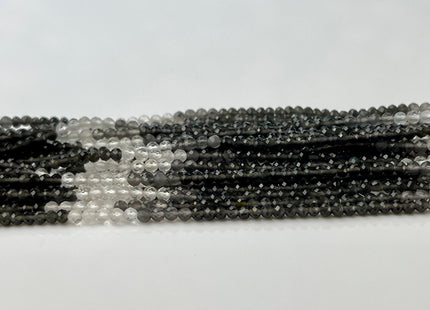2 mm Faceted Round Tiny Shaded White Gray Black Quartz Gemstone Beads Genuine Natural Quartz Loose Beads 12.5 Inches Strand #4417