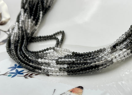 2 mm Faceted Round Tiny Shaded White Gray Black Quartz Gemstone Beads Genuine Natural Quartz Loose Beads 12.5 Inches Strand #4417
