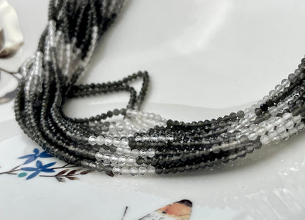 2 mm Faceted Round Tiny Shaded White Gray Black Quartz Gemstone Beads Genuine Natural Quartz Loose Beads 12.5 Inches Strand #4417