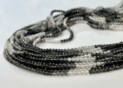 2 mm Faceted Round Tiny Shaded White Gray Black Quartz Gemstone Beads Genuine Natural Quartz Loose Beads 12.5 Inches Strand #4417