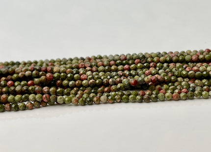 2.5 mm Faceted Round Tiny Green Brown Unakite Gemstone Beads Genuine Natural Unakite Loose Beads 12.5 Inches Strand #4419