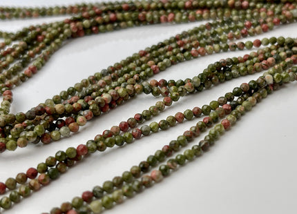 2.5 mm Faceted Round Tiny Green Brown Unakite Gemstone Beads Genuine Natural Unakite Loose Beads 12.5 Inches Strand #4419