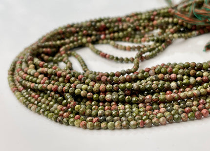 2.5 mm Faceted Round Tiny Green Brown Unakite Gemstone Beads Genuine Natural Unakite Loose Beads 12.5 Inches Strand #4419