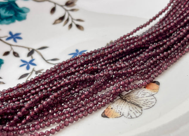 2-2.5 mm Faceted Round Tiny Red Garnet Gemstone Beads Genuine Natural Garnet Loose Beads 12.5 Inches Strand #4421