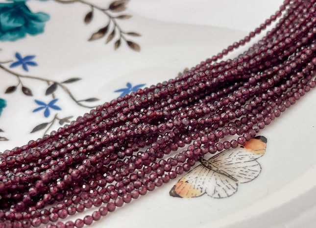 2-2.5 mm Faceted Round Tiny Red Garnet Gemstone Beads Genuine Natural Garnet Loose Beads 12.5 Inches Strand #4421