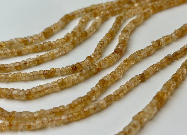 3-4 mm Natural Yellow Citrine Smooth Heishi Tyre Gemstone Beads 13 Inches Strand #4423