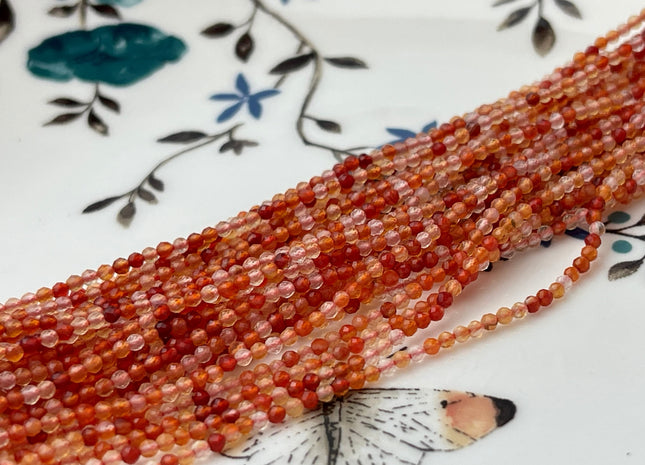 2 mm Faceted Round Tiny Shaded Orange Red Carnelian Gemstone Beads Genuine Natural Carnelian Loose Beads 13 Inches Strand #4422