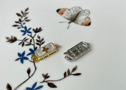 8x20 mm 925 Sterling Silver/Gold Extra Shiny Cross Shape Clasp Sterling Silver Findings Mother Of Pearl Silver Clasps #10284