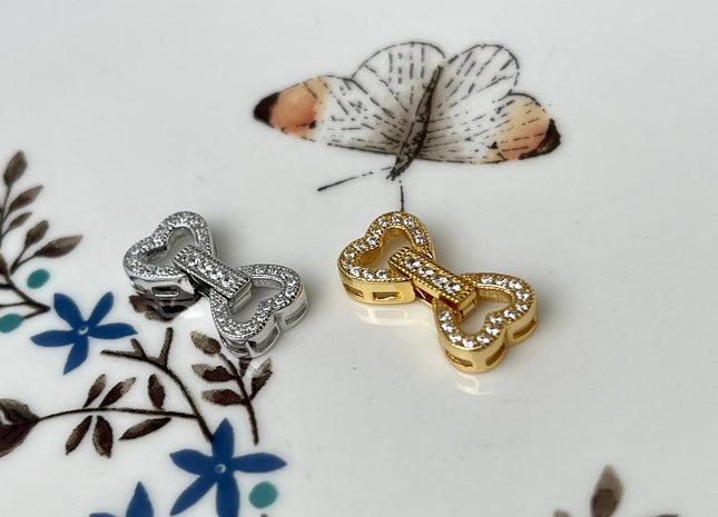 9x16 mm 925 Sterling Silver/Gold Shiny Heart Bowtie Shape Design Clasp Sterling Silver Findings With CZ Silver Clasps #10294