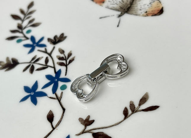 9x18 mm 925 Sterling Silver Shiny Heart Bowtie Shape Design Clasp Sterling Silver Findings With CZ Silver Clasps #10296