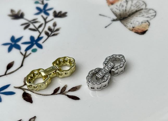 8x18 mm 925 Sterling Silver/Gold Shiny Oval Shape Design Clasp Sterling Silver Findings With CZ Silver Clasps #10297