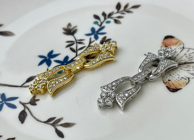 10x27mm 13x35mm 925 Sterling Silver/Gold Shiny Floral Shape Design Clasp Sterling Silver Findings With CZ Silver Clasps #10298