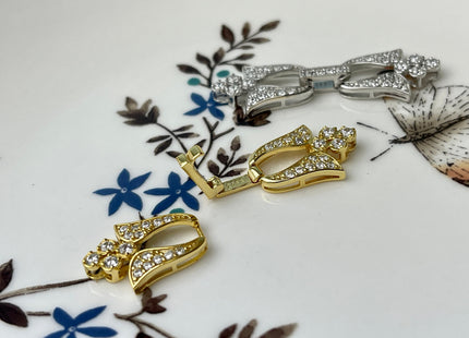 13x35 mm 925 Sterling Silver/Gold Shiny Floral Shape Design Clasp Sterling Silver Findings With CZ Silver Clasps #10298